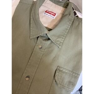 Vintage Wrangler Shirt Mens 2XL Green‎ Denim Brushpopper Button Up LS Collar